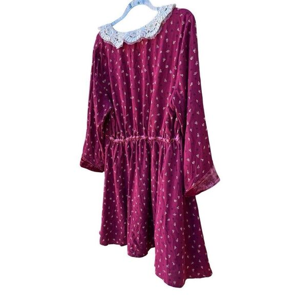 FREE PEOPLE RED DELFINA LACE COLLAR VELVET TRIM MINI DRESS SIZE L - Picture 7 of 16